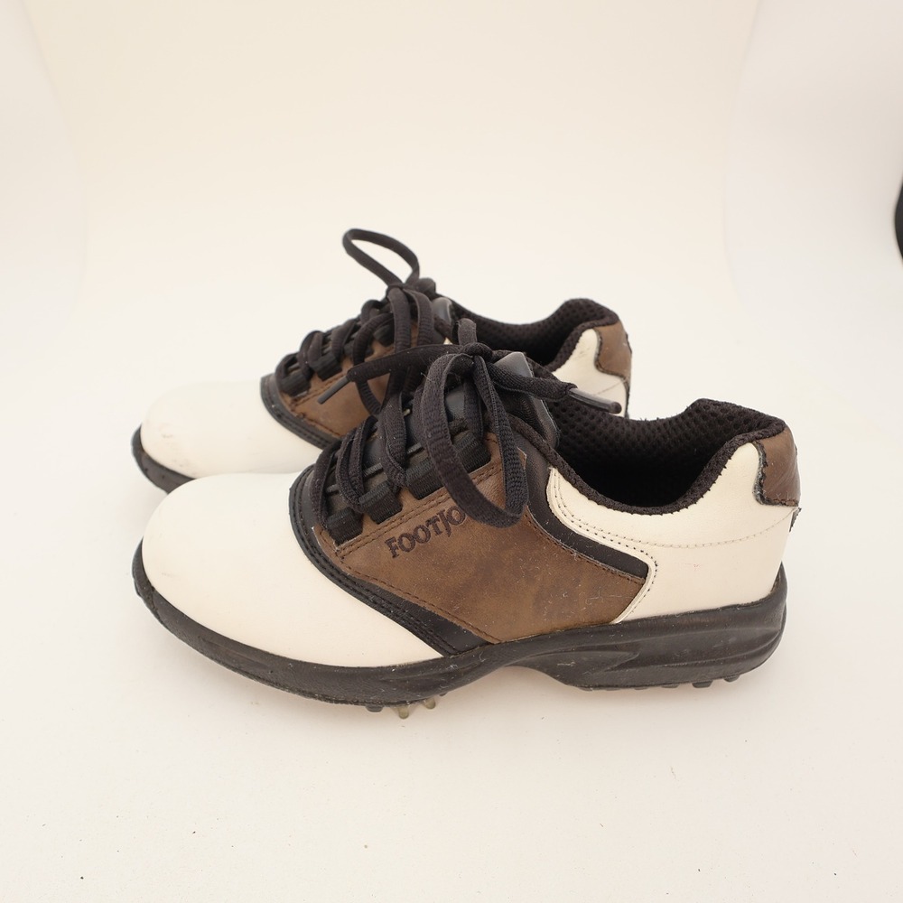FootJoy Kids 1M Brown White Saddle Golf Shoes Softspikes 45020 Cleated Sneakers